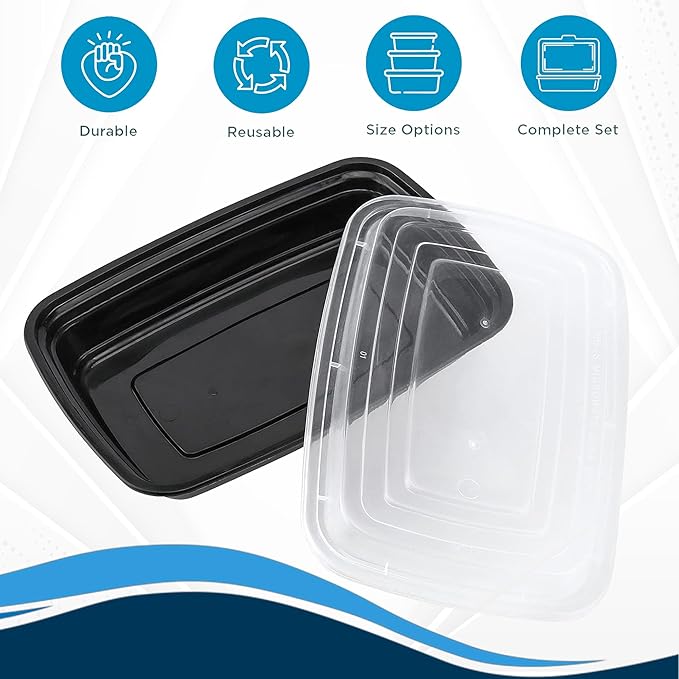Ruthy's Outlet Meal Prep Containers W/Lids -Square Food Storage – BPA-Free| Stackable | Microwave | Freezer & Dishwasher Safe | Reusable Lunch Bento Box Portion Control & Planning (150 Pack, 16 oz)