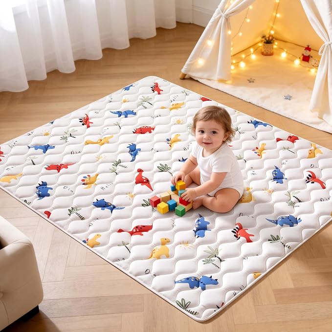 Odorless Premium Foam Baby Play Mat 36" x 36", Soft Microfiber Fabric Crawling Mat for Floor- Comfortable and Hypoallergenic, Non-Slip Cushioned Floor Playpen mat for Infants,Babies,Toddlers