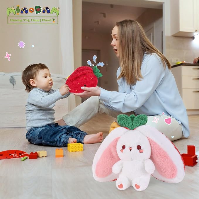 MIAODAM Easter Strawberry Bunny Plush Toy- Cute Soft Huggable Stuffed Animal for Kids & Collectors, Birthday Present & Nursery Decor 10inch