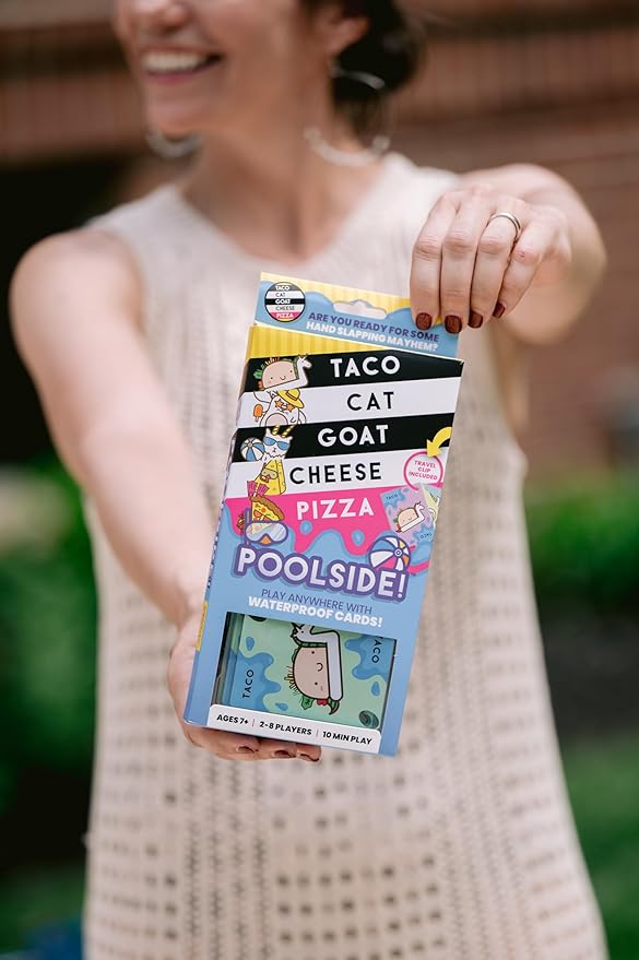 Taco Cat Goat Cheese Pizza Pool Edition Wildly Entertaining Waterproof Card Game for Outdoor Game Days | Easy to Play with 10 Minute Rounds | Fun for Kids, Teens, Adults, and Families | 2-8 Players