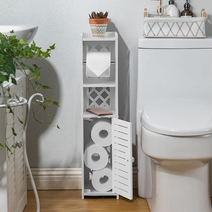 Toilet Paper Storage: Toilet Paper Holder Stand with Roller for Small Space,White