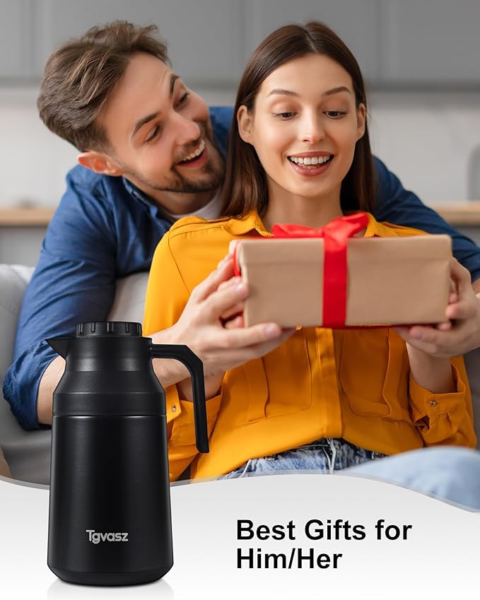 2 PCS Thermal Coffee Carafe Insulated Stainless Steel Coffee Carafe for Hot Liquid Vacuum Thermal Pot Creamer Pitcher Dispenser with Brushes Keeping Hot Water Milk(Black/Silver 68 oz)