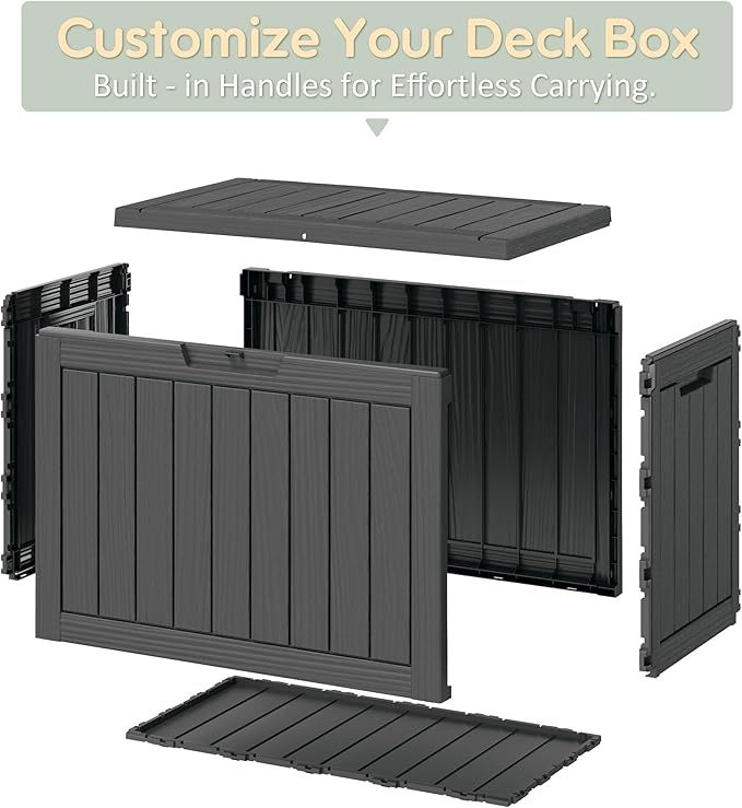 Oudoor Storage Deck Boxes Waterproof, Waterproof and UV Resistant Outdoor Storage Box Lockable Lid for Delivery Box, Indoor, Garden Tools, Pool Supplies, Patio (Black, 45 Gallon)