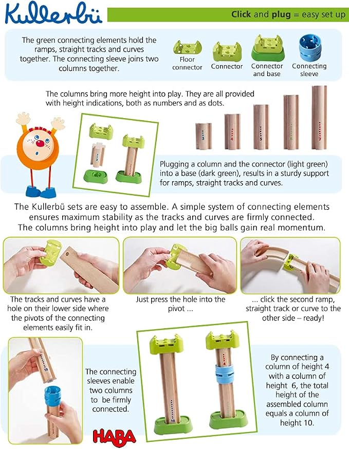HABA Kullerbu Expansion Set - Tall Columns - 10 Piece Set for Creating Extra Tall Ball Track Layouts