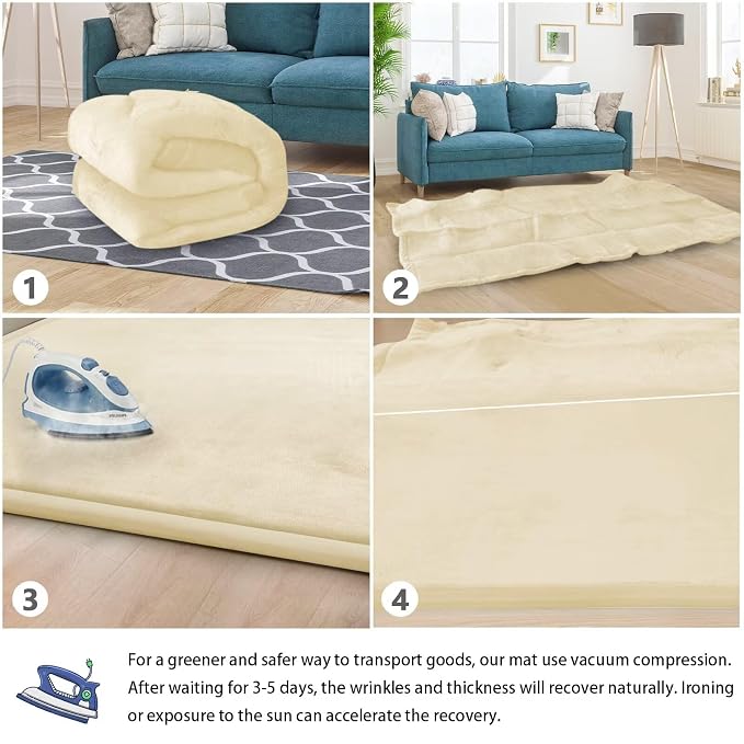 Baby Play Mat for Floor Nursery Rug Muscle Mat Area Rug Playroom Rug 79"x118" Playpen Mat Elastic Foam 1.3" Thick Crawling Mat for Babies,Toddlers, Infants, Kids,Light Beige