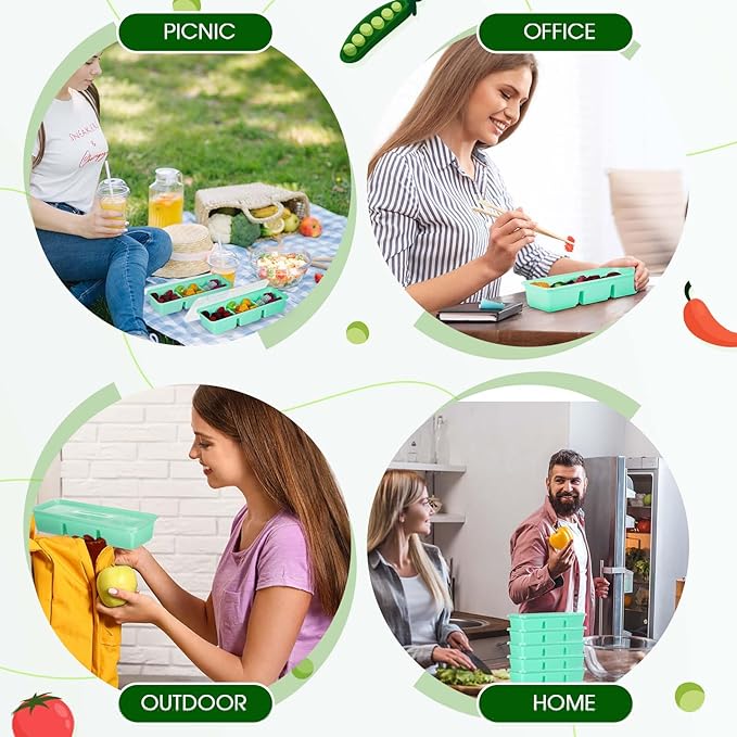 Hushee 100 Pack 17 oz Small Meal Prep Containers with 3 Compartments Snack Containers with Lid Disposable Plastic Bento Box Travel Lunch Food Boxes Stackable for Office Picnic (Green)