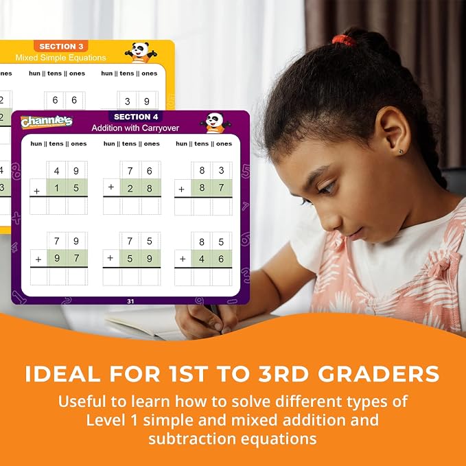 Channie’s Double Digit Addition and Subtraction Flash Cards, 30 Dry Erase Educational Math Flash Cards for Kids, Ideal for 1st to 3rd Grade, Level 2 Color-Coded Cards, 360 Two-Digit Problems