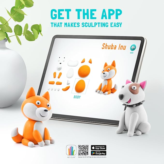 HEY CLAY Colorful Modeling Air Dry Clay for Kids 6 cans with Fun Interactive Instructions App - Kids Activities Age 3+ (Dog Story: Shepherd, Bull Terrier, Yorkie)