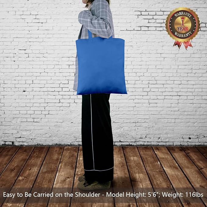 TOPDesign 12-Pack Economical 16"x15" Ocean Blue Cotton Tote Bags, Lightweight Medium Reusable Grocery Shopping Cloth Bags, Suitable for DIY, Advertising, Promotion, Gift, Activity