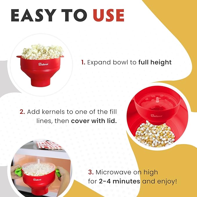The Original Salbree Collapsible Silicone Microwave Popcorn Popper Maker Machine, Microwavable Bowl Holds 16 Cups, Uses Hot Air and Oil Always Optional - The Most Colors Available (Aqua)