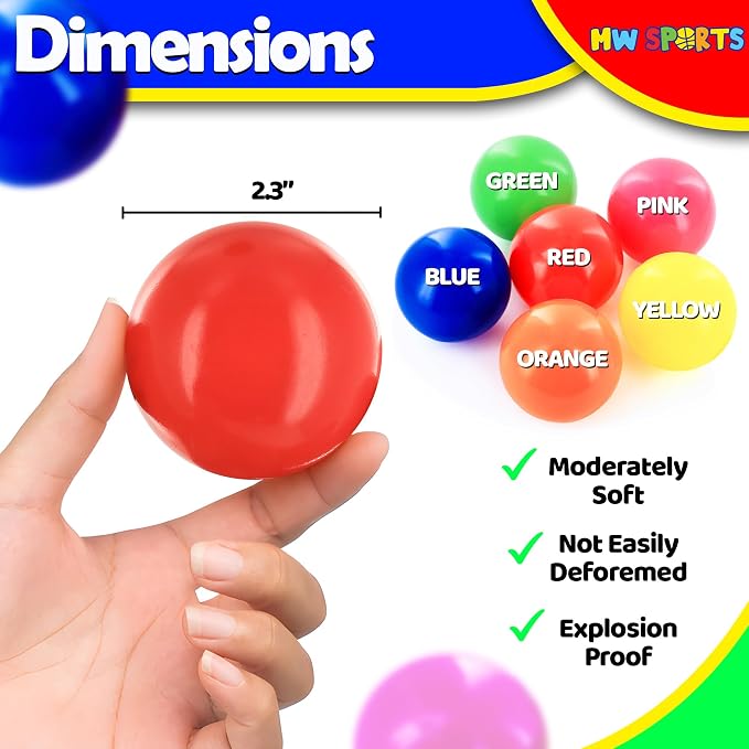 MW SPORTS Ball Pit Balls for Kids and Toddlers, Plastic Crush Proof, Phthalate & BPA Free, in Reusable Mesh Storage Bag, Assorted Colors (200 Balls)