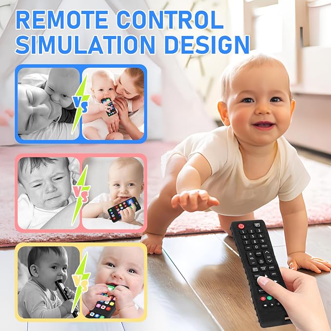 Teething Toy for Baby 3 6 12 18 Months, Realistic Remote Control and Mobile Phone Baby Teether Toy, Baby's Chew Toys, Food Grade Silicone Teething Toys for Infants, BPA Free, for Babies Gum Relief