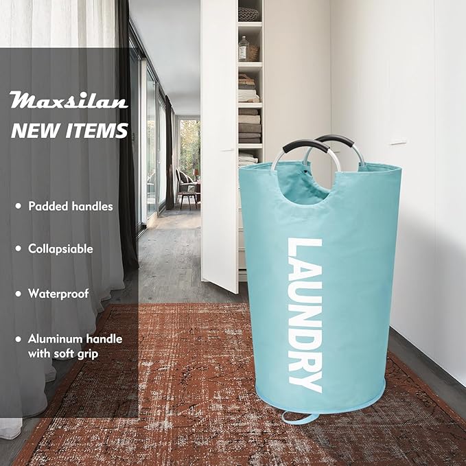 125L X-Large Laundry Basket, Freestanding Tall Clothes Hamper, Collapsible Laundry Bag, Light Blue
