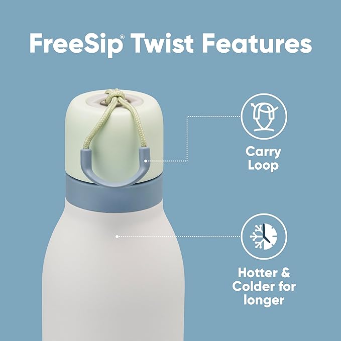 Owala FreeSip Twist Insulated Stainless Steel Water Bottle with Straw for Sports and Travel, BPA-Free, 18-oz, Mint/White (Iced Breeze)