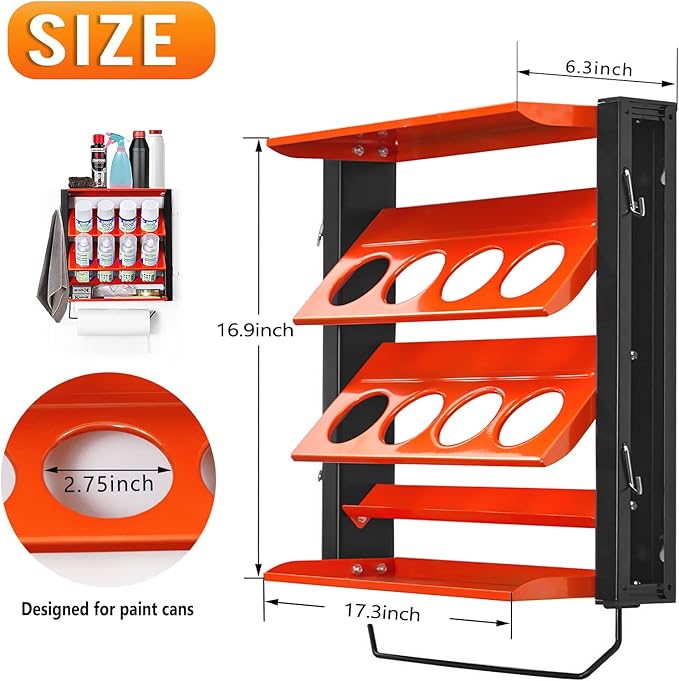 Ultrawall Spray Can Holder Rack With Paper Towel Holder, Steel Wall Mounted Spray Bottle Holder, Garage Wall Mount Shelf, Utility Storage Rack, Tool Storage Rack, Holds 100 lbs