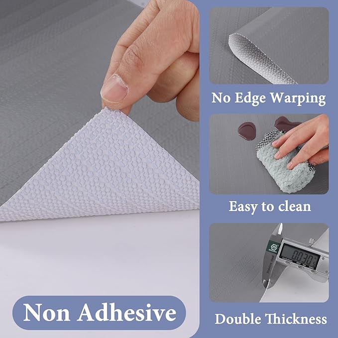 Drawer and Shelf Liner for Kitchen Cabinet: 12 in X 20 Ft Non Slip Waterproof Shelf Paper Non Adhesive Refrigerator Liners Gray Easy Liners for Bathroom Cupboard with Knife Tape Measure