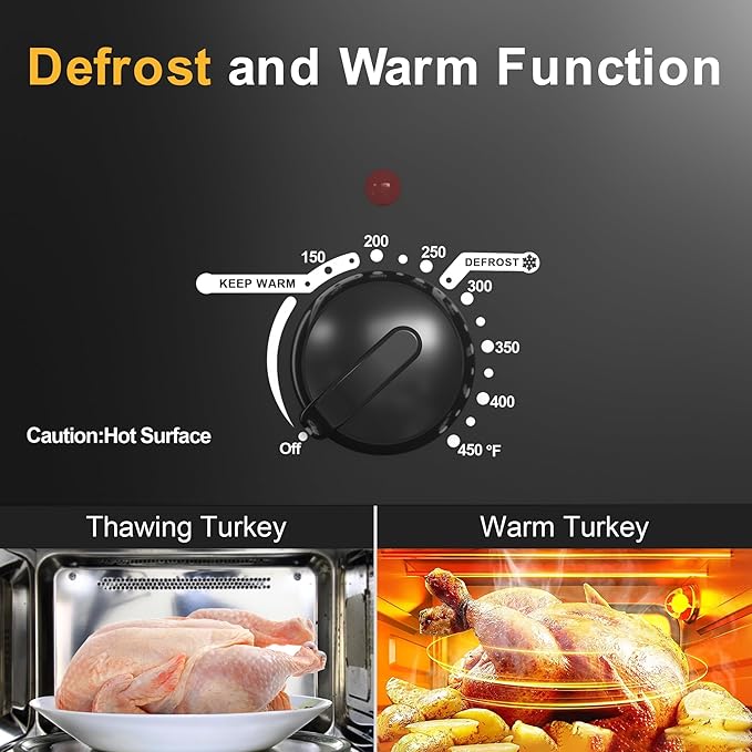 Royalcraft Roaster Oven with Self-Basting Lid, 18qt Electric Roaster with Removable Pan & Rack, Turkey Roaster Oven with Defrost & Warm Function, Stainless Steel, Black