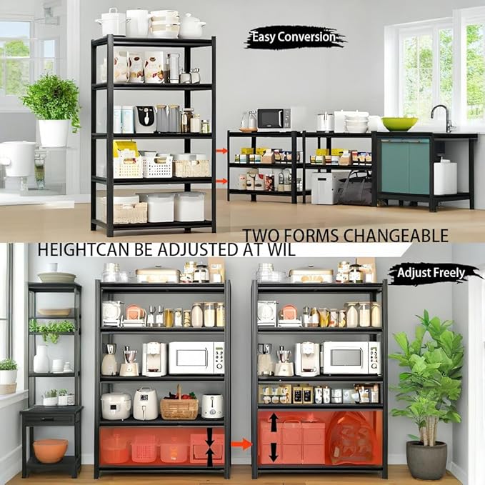 Industrial Storage Rack,Heavy-Duty Steel Shelving Unit,Multi-Purpose Garage Organization System Black 72" H x 62" W x 23.5" D 5-Tier