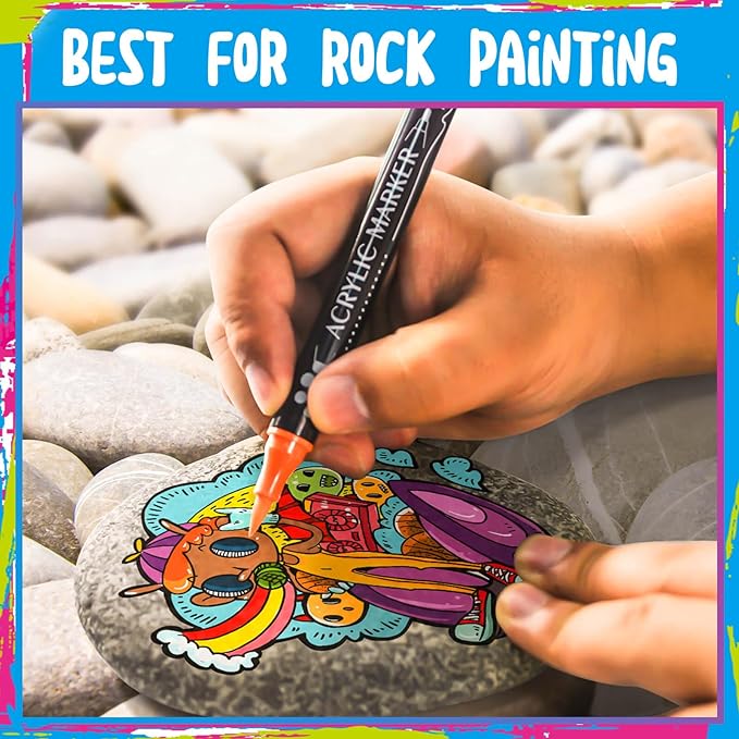 36 Colors Dual Tip Acrylic Paint Markers,Fine Tip and Brush Tip Permanent Acrylic Paint Pens For Rock Painting, Canvas, Wood, Glass, Ceramic, Fabric, Plastic, Egg, Scrapbook,Art Painting Supplies Kit