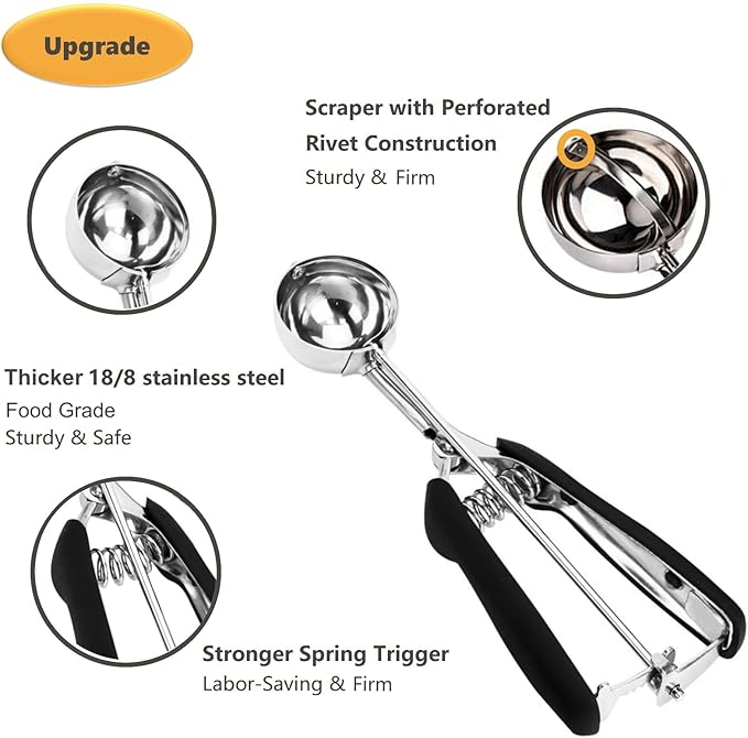 Cookie Scoop, Ice Cream Scoop, Medium Cookie Scoops for Baking, 18/8 Stainless Steel Cookie Scooper for Baking, Ice Cream Scooper with Trigger Release, Cookie Dough Scoop with Non-slip Grip (M)……