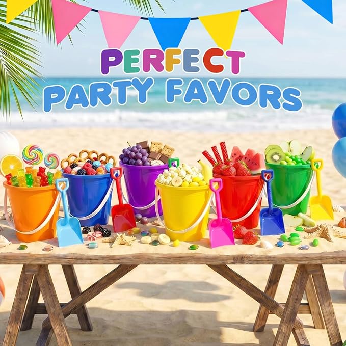 5.28'' Inch Sand Beach Buckets Pail with Shovels,Sand Bucket Water Pail for Beach Fun Great Summer Party Accessory(24 Bucket+24 Shovels)