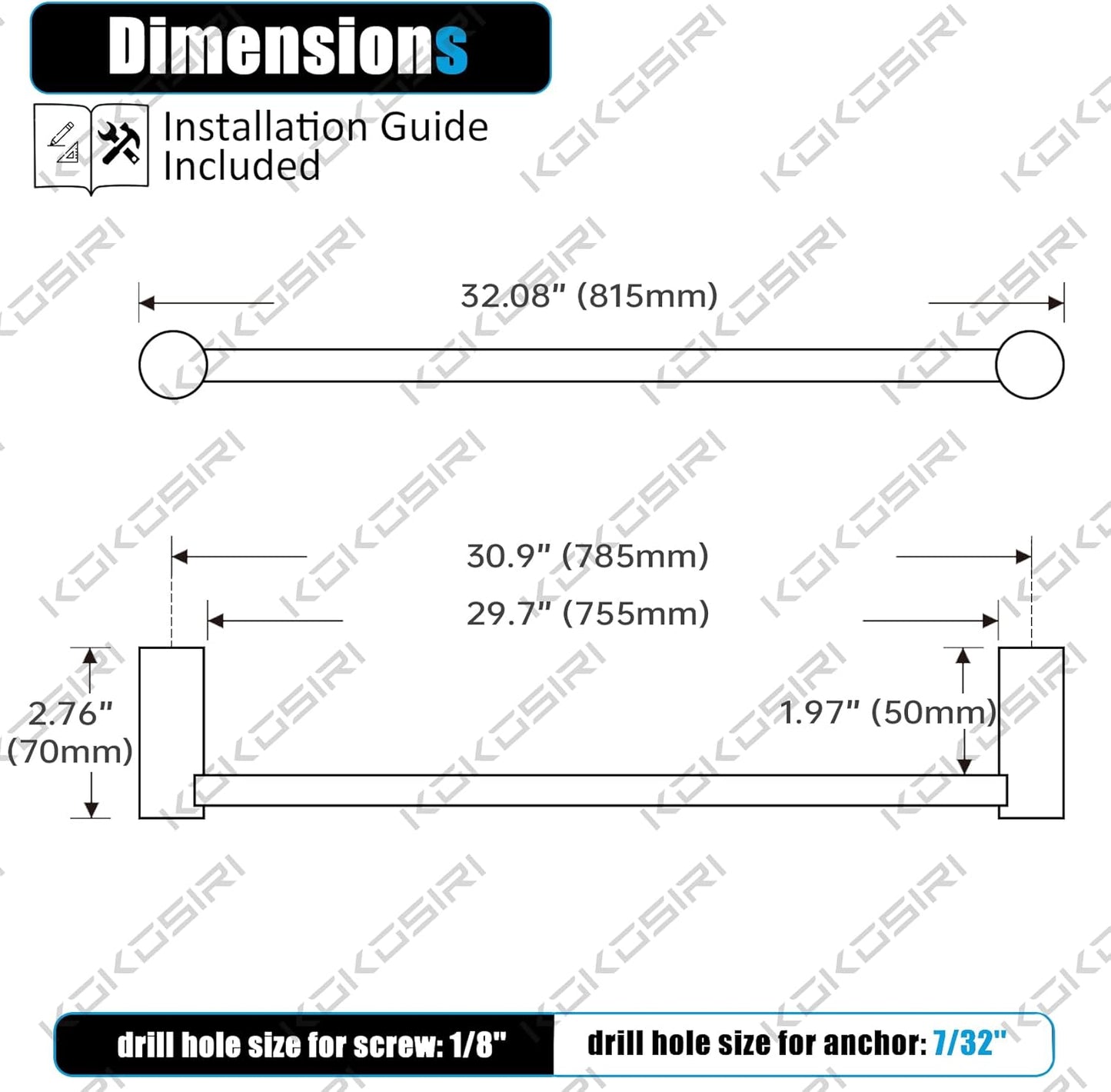 KOKOSIRI Bath Towel Bars Brushed Nickel Bathroom Towel Holder 32-Inch Wall Mounted Racks Bathroom Hardware Accessories Stainless Steel, B4007BR-L32