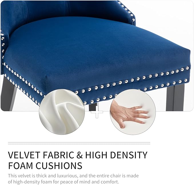 Velvet Dining Chairs Set of 4, Upholstered Dining Room Chairs with Nailhead Trim, Sillas de Comedor Modernas 4, Wooden Kitchen Chairs for Dining Room, Living Room, Kitchen, Bedroom, Blue