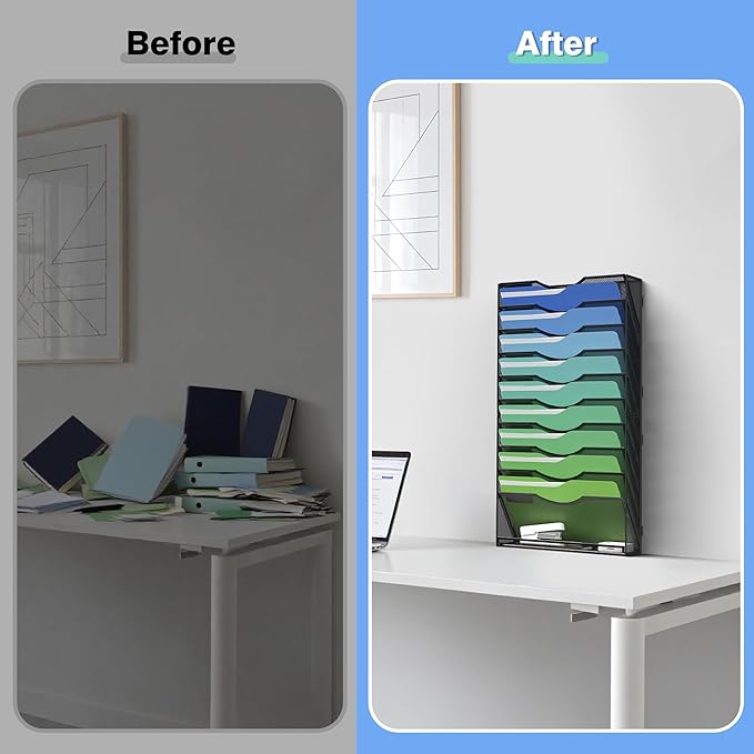 Kuntine.B Wall File Organizer Office Hanging Magazine Holder Wall File Organizer for Office Home (Black, 11 Tier)