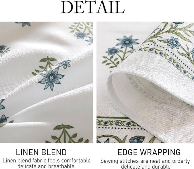 ISAENNE Designer White Linen Table Cloth for Rectangle Table,Chinoiserie Floral Elegant Indoor Tablecloth,Fall Stain Proof Decor Tablecloths for Dining Thanksgiving Kitchen,55"*79"-Mosella F
