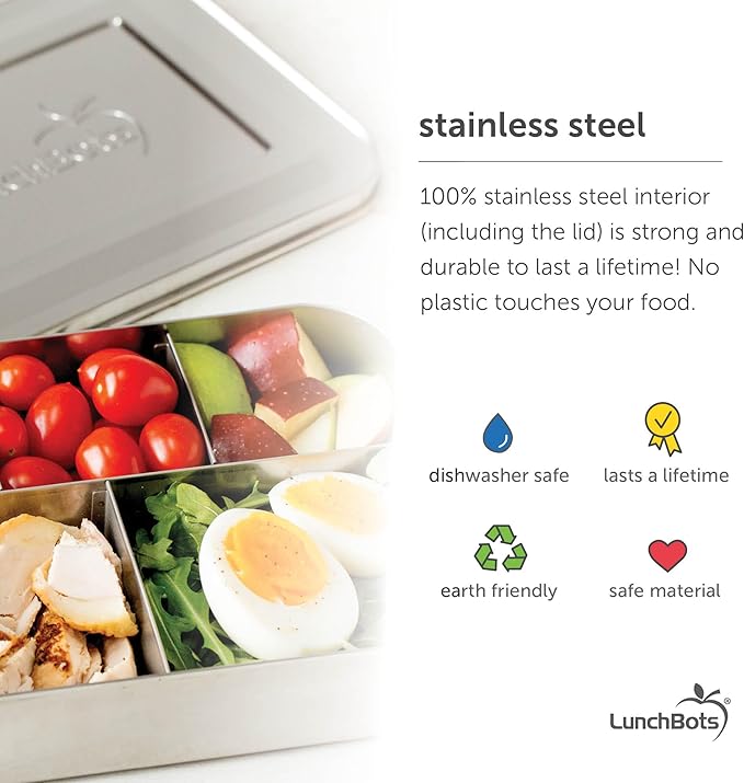 LunchBots Medium Uno Stainless Steel Sandwich Container - Open Design for Wraps - Salads or a Small Meal - Eco-Friendly - Dishwasher Safe and BPA-Free - Pink Dots