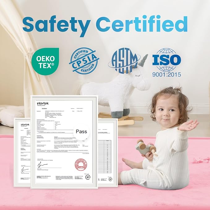 1.3" Thick Baby Play Mat for Floor Playpen, 71x79 Large Foam Tummy Time Mat, Padded Support Soft Plush Nursery Rug for Infant Kids Toddler Crawling Kick Activity (Pink)