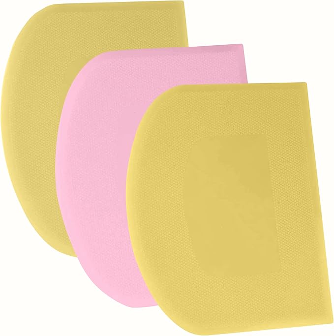 SURDOCA Dough Scraper Bench Scraper - 3P 11.8x7.3" Plastic Flexible Bowl Scraper, Sharp Edge & Angles Cake Scraper. Non-Slip Bakeware Decorating Tools Sculpting & Modeling Tools - Yellow+Pink+Yellow