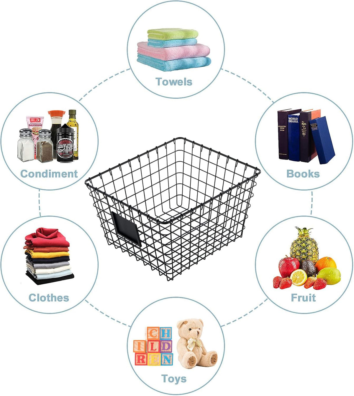 4 Pack【Large】 Wire Handmade Storage Basket for Organizing Household Goods,Pantry Organization,Bathroom countertop,Laundry,Wardrobe Storage Basket,Black