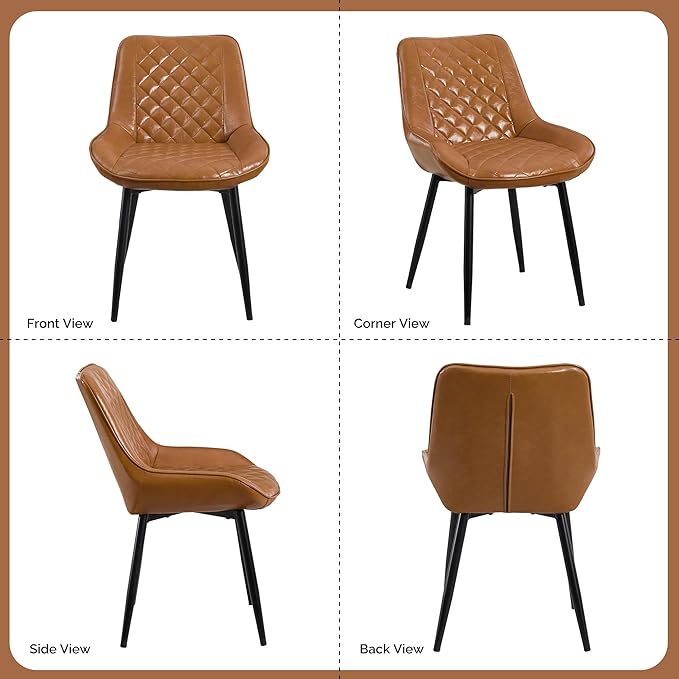 Dining Chair, Modern Dining Chairs with Thick Cushions, Faux Leather Upholstered Kitchen Dining Room Chairs with Metal Adjustable Legs for Dining Living Room, Brown