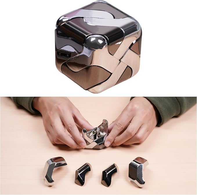 Metal-Puzzles 3D-Brain-Teaser Toys: Cool-Gadgets-Stuff Box Puzzles-Toy for Kid Children Teen Adult, ADHD Tools Stress Relief Gift for Office Home School Christmas Women Men Square-Cube