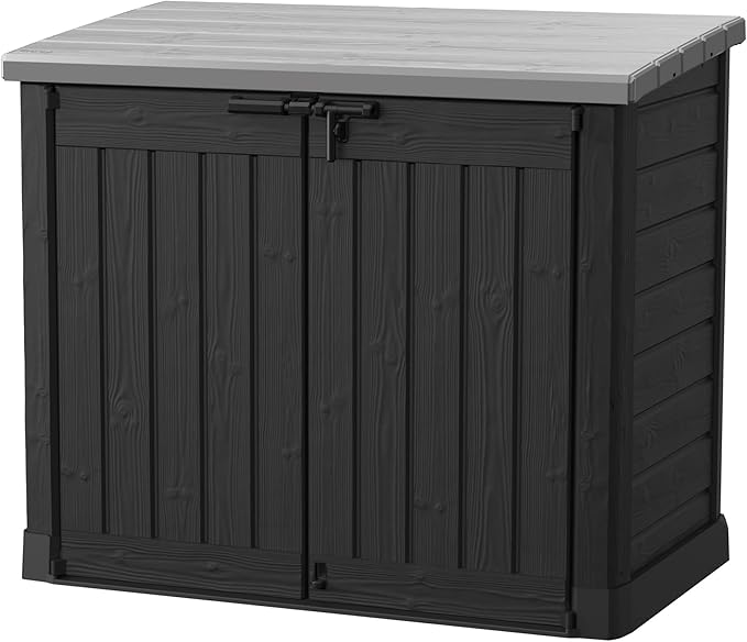 Keter Store-It-Out Prime XL 4.75 x 2.6 Foot Resin Outdoor Storage Shed with Double Doors and Easy Lift Hinges, Perfect for Trash Cans, Garden and Yard Tools, and Pool Toys, Black