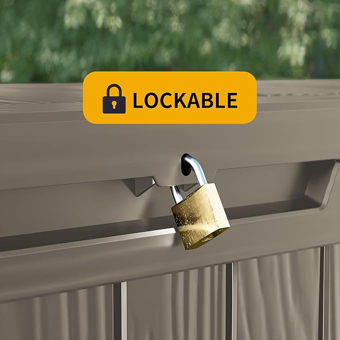 Outdoor Storage Deck Box Waterproof, 200 Gallon Large Lockable Patio Storage Bin Chest, Resin Outside Container Seat Bench for Furniture Cushions, Pool Accessories, Garden Tools & Delivery, Grey