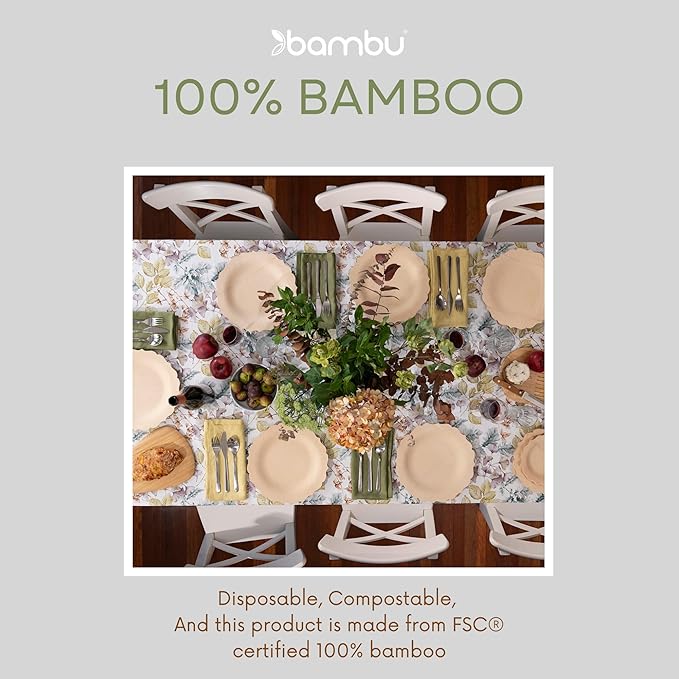 Bambu Pack of 100-7 Inch Disposable Bamboo Plates Fancy, Biodegradable Eco Friendly Products, Bamboo Disposable Plates for Party, Weddings, and Events, Great For Any Occasion - Bulk Case
