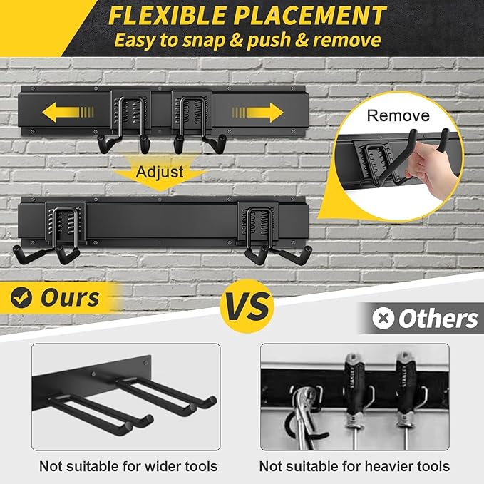 64 Inches Garage Storage, UUP Garage Organization Wall Mount Garden Tool Organizer, 620lbs Adjustable Metal Hooks, Yard Shed Rail Rack, Lawn Tool Holder for Hanging Rake Broom Mop Snowboard, Home Gift