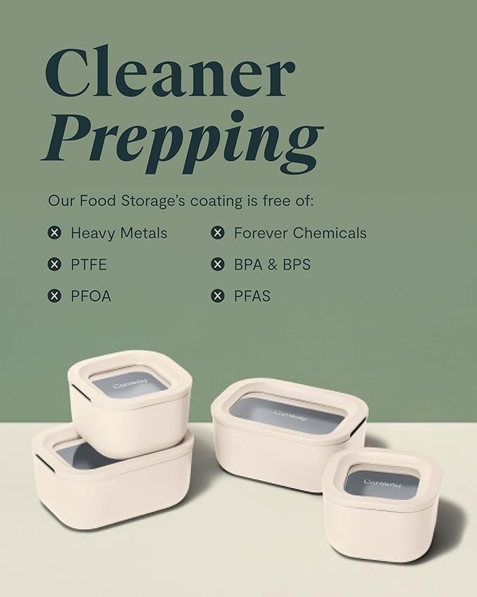 Caraway 2pc Glass Food Storage Set - 2.6 Cup Food Containers (2) - Non-Toxic Ceramic-Coated Glass - Air Release Technology - Compact & Stackable Design - Navy