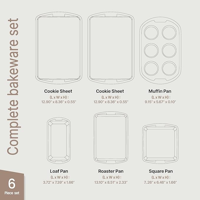 BAKKEN 6-Piece Kitchen Baking Pan Set - Royal Blue Color with Gray Ceramic Nonstick Coating, Commercial Grade Carbon Steel Bakeware, Baking Essentials, PFOA, PFOS, PTFE Free, Oven Safe (Up To 450° F)