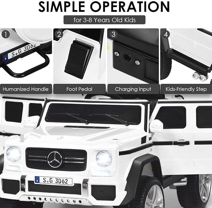 Costzon Ride on Car, Licensed Mercedes-Benz Maybach, 12V Battery Powered Vehicle Toy w/ 2 Motors, Remote Control, 3 Speeds, Lights, Horn, Music, Aux, Storage, Truck, Electric Car for Kids (White)