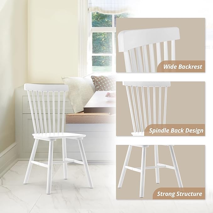 LUE BONA Windsor Dining Chair, Dining Chairs Set of 8, Spindle Back Wood Kitchen Chairs Wooden Dining Chair, Farmhouse Dining Chairs for Kitchen and Dining Room, White
