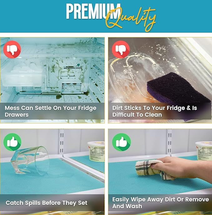 Refrigerator Liners for Shelves by Linda’s Essentials - Easy to Clean Fridge Liner with Spill Protection Fridge Shelf Liners & Drawer Liner, Nonslip BPA-Free Refrigerator Mats (Blue Roll)