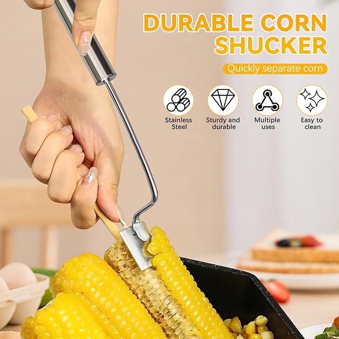 Stainless Steel Corn Peeler, Corn Cob Stripper, Long Handle Stainless Steel Corn Stripping Tool, Corn on the Cob Remover, Easy Clean Corn Cob Peeler for Home Kitchen and Outdoor Dining (1pc)