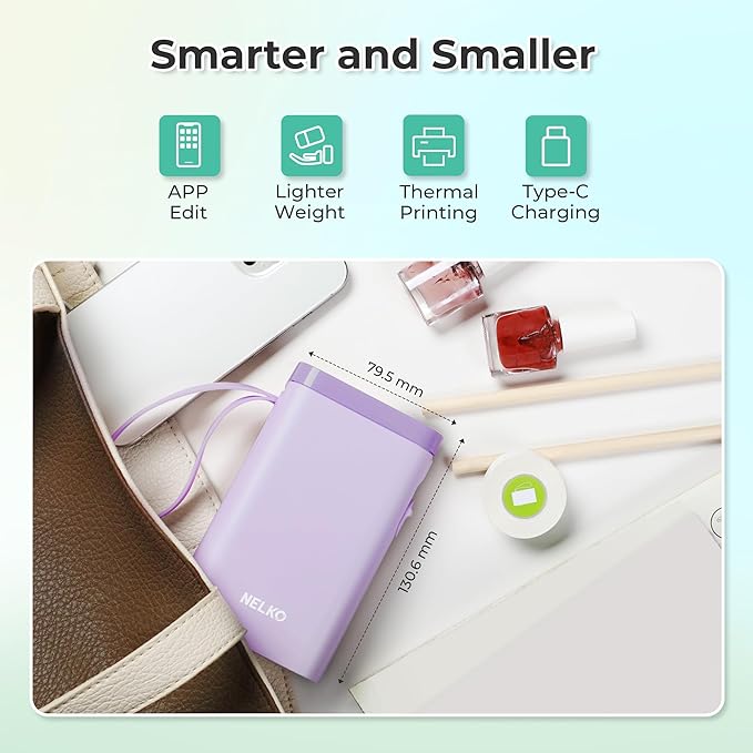 Nelko Label Maker Machine with Tape, P21 Bluetooth Label Printer, Wireless Mini Label Makers with Multiple Templates for School Office Home, Purple