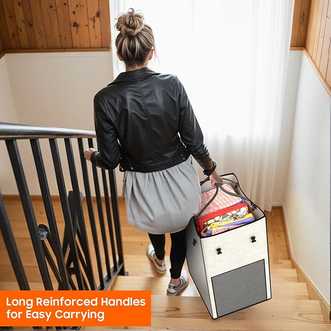 150L Laundry Hamper with Wheels, Rolling Laundry Basket with Metal Frame and Removable Bag, Large & Tall Dirty Clothes Hampers for Bedroom Aesthetic, Laundry Room, Bathroom, Dorm-White