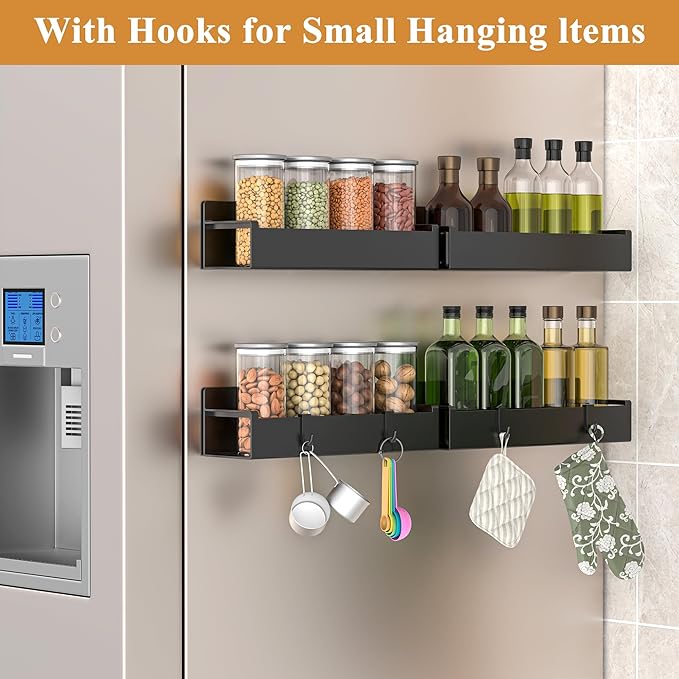 4 Pack Magnetic Spice Rack Organizer for Refrigerator and Oven, Matt Black Fridge Organizers and Storage for Kitchen