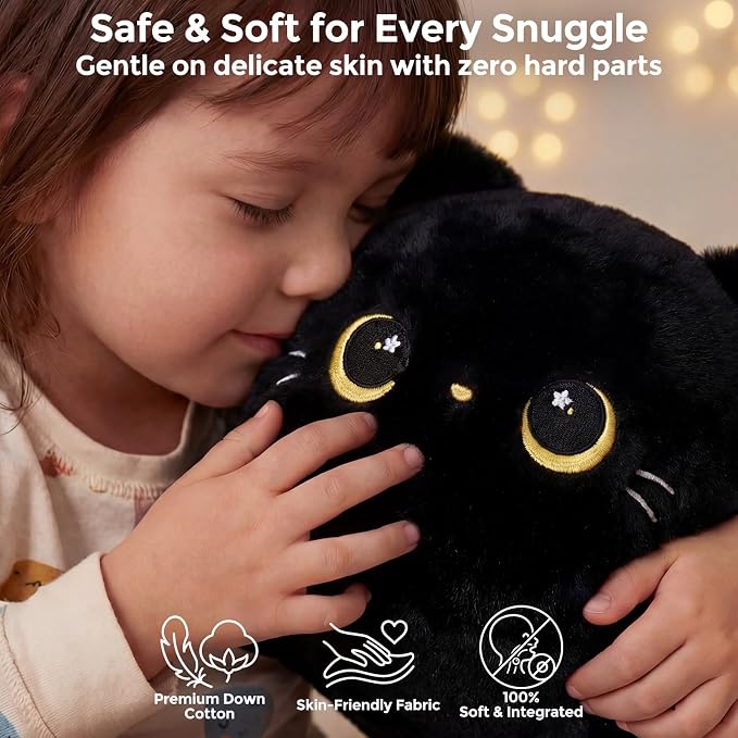 Mewaii Cute Black Cat Plush Pillow, Kawaii Plushies Black Cat Stuffed Animals, Squishy Plushies, Cuddle Plush Pillow for Kids & Girls (13 Inch)