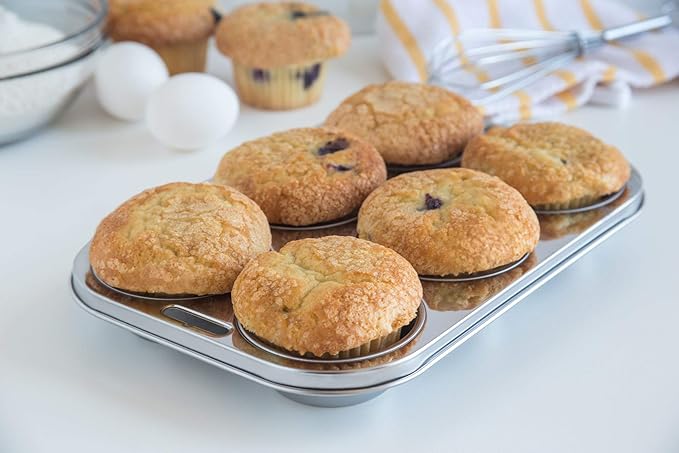 Fox Run 4867 Muffin Pan, 6 Cup, Stainless Steel